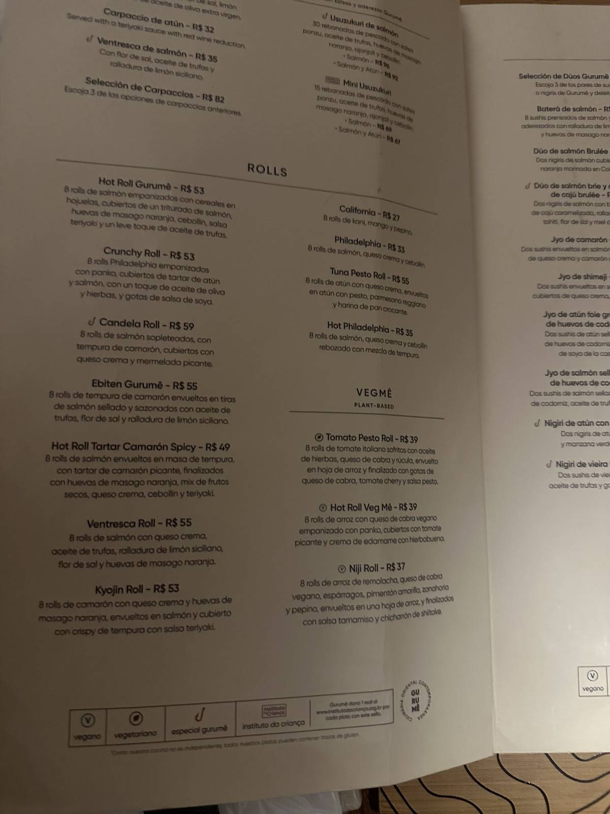 Gurumê Ipanema: Restaurante Japonês Contemporâneo cardápio