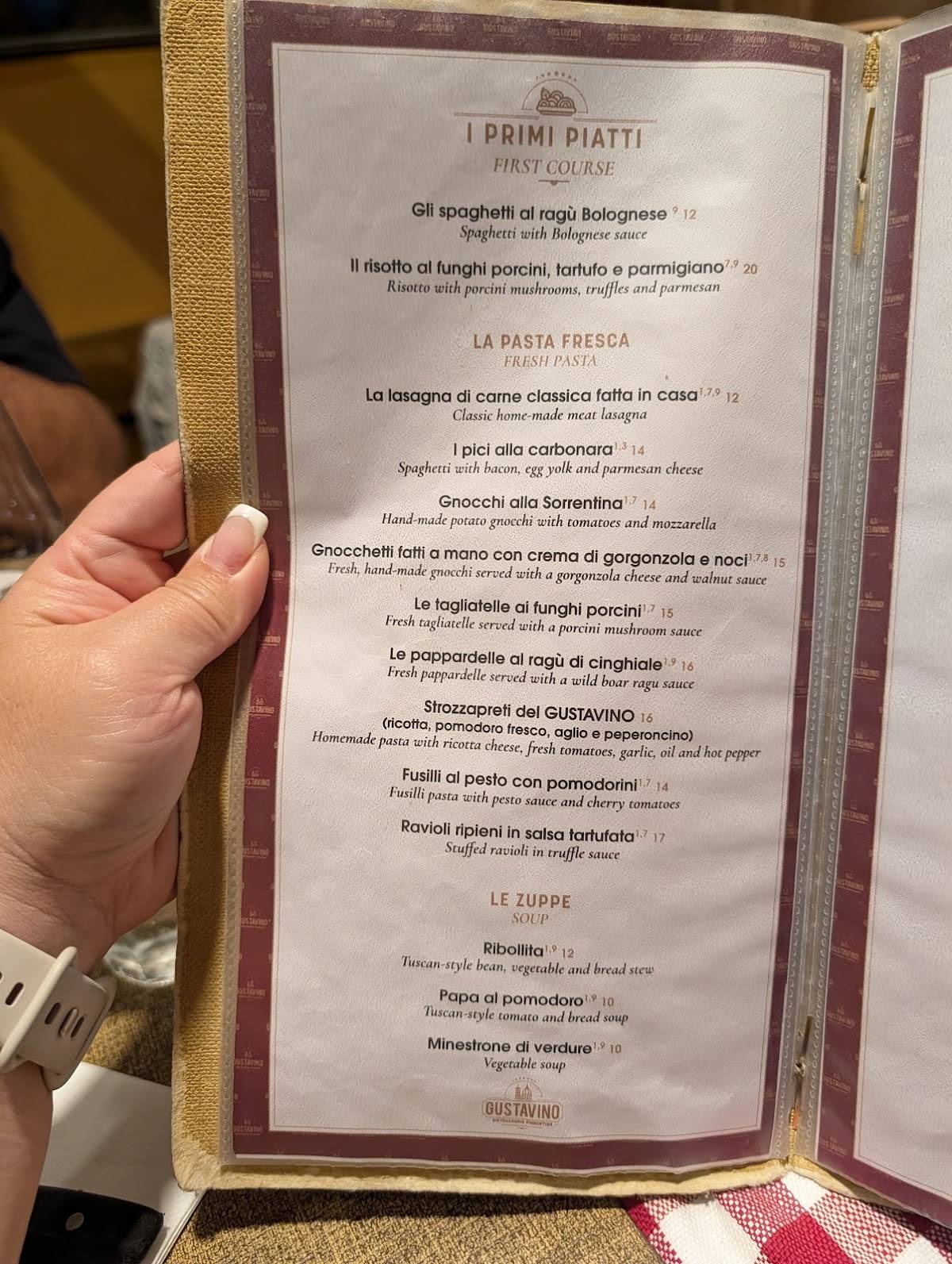 Menu di Gustavino Piazza Della Signoria 