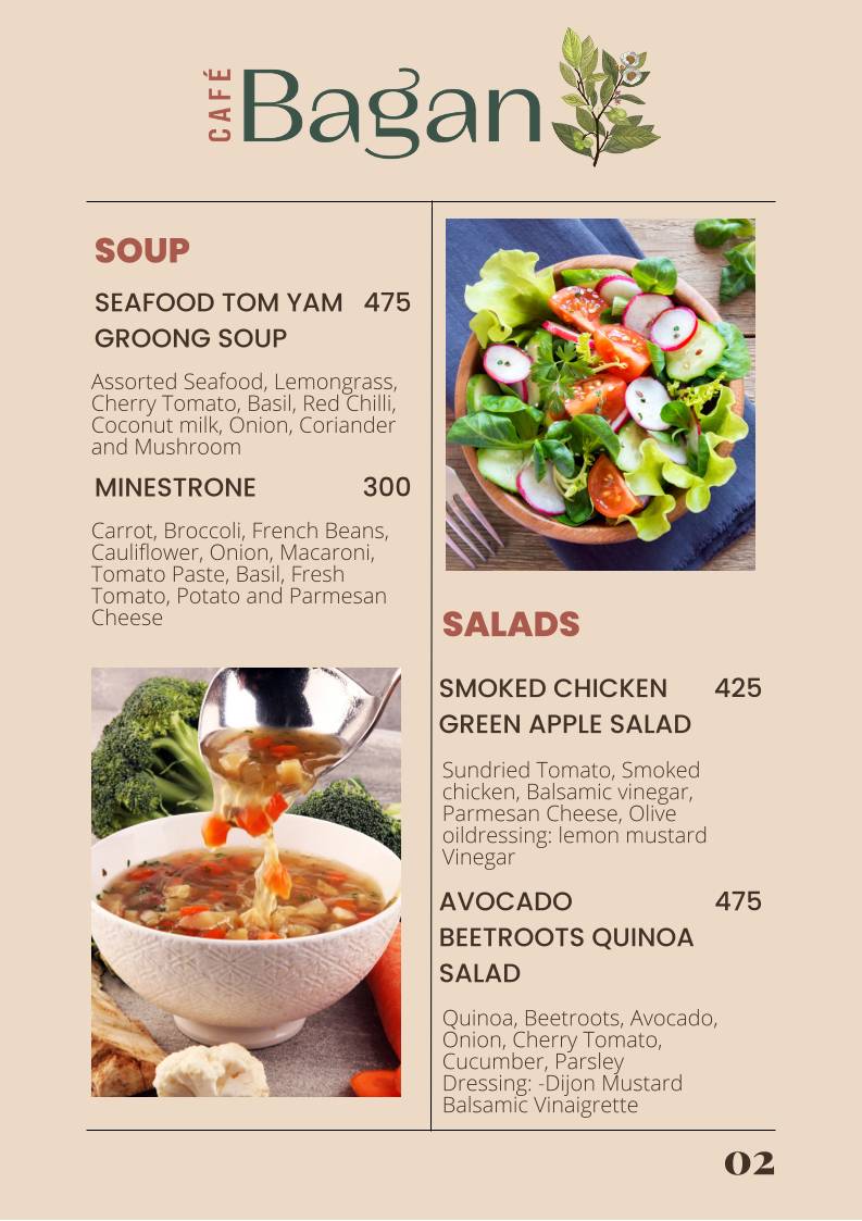 Bagan : Poolside Cafe menu