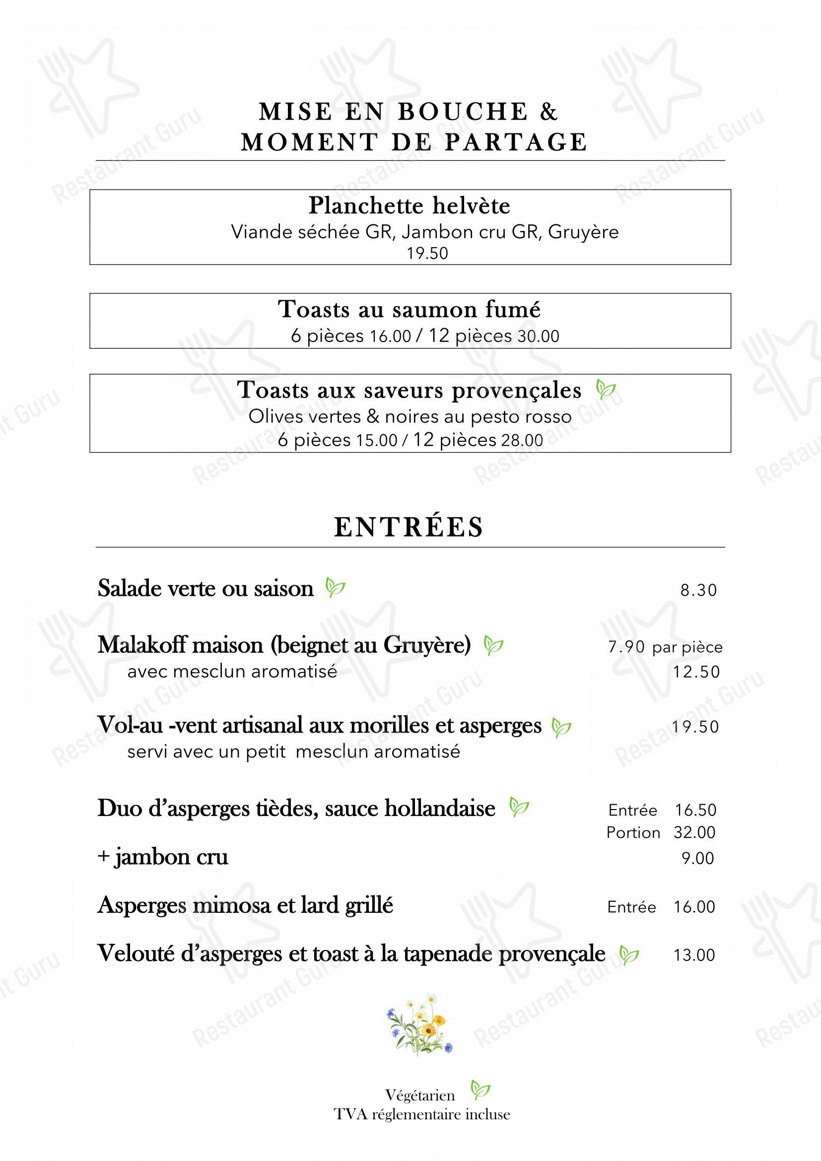 Menu per HÔTEL RESTAURANT du XVI Siècle in Nyon