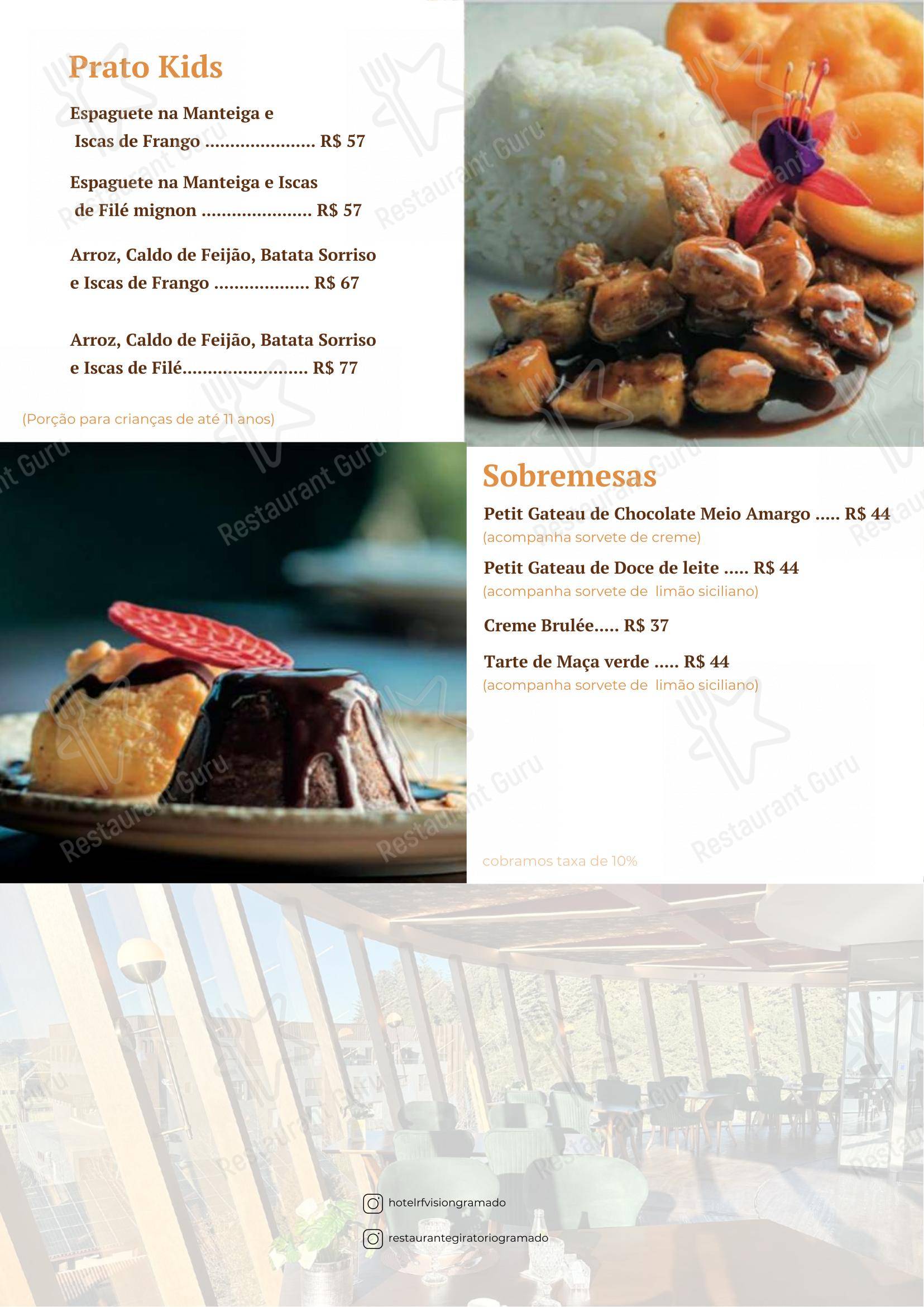 Restaurante Giratório RF Vision em Gramado - Menu