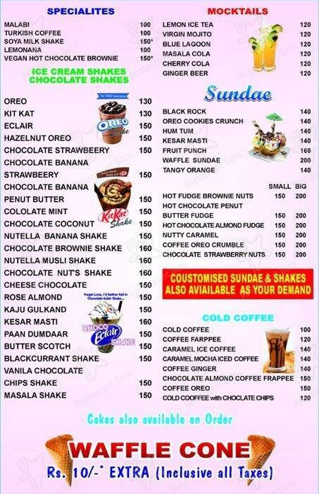 Habitz Ice Cream menu