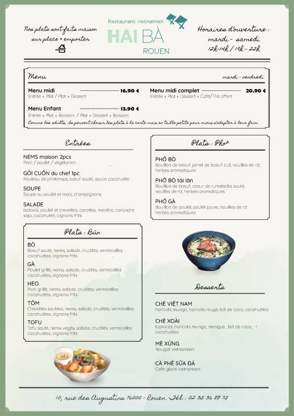 Menu de Hai Bà