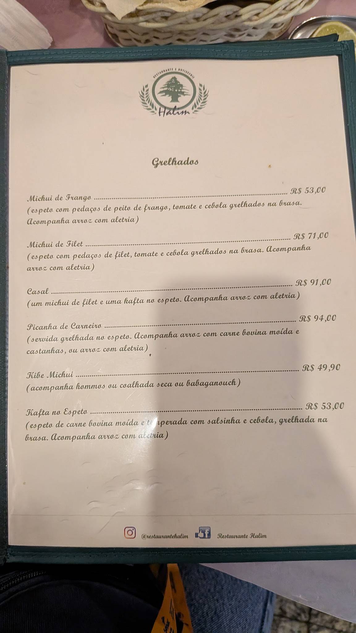 Halim cardápio