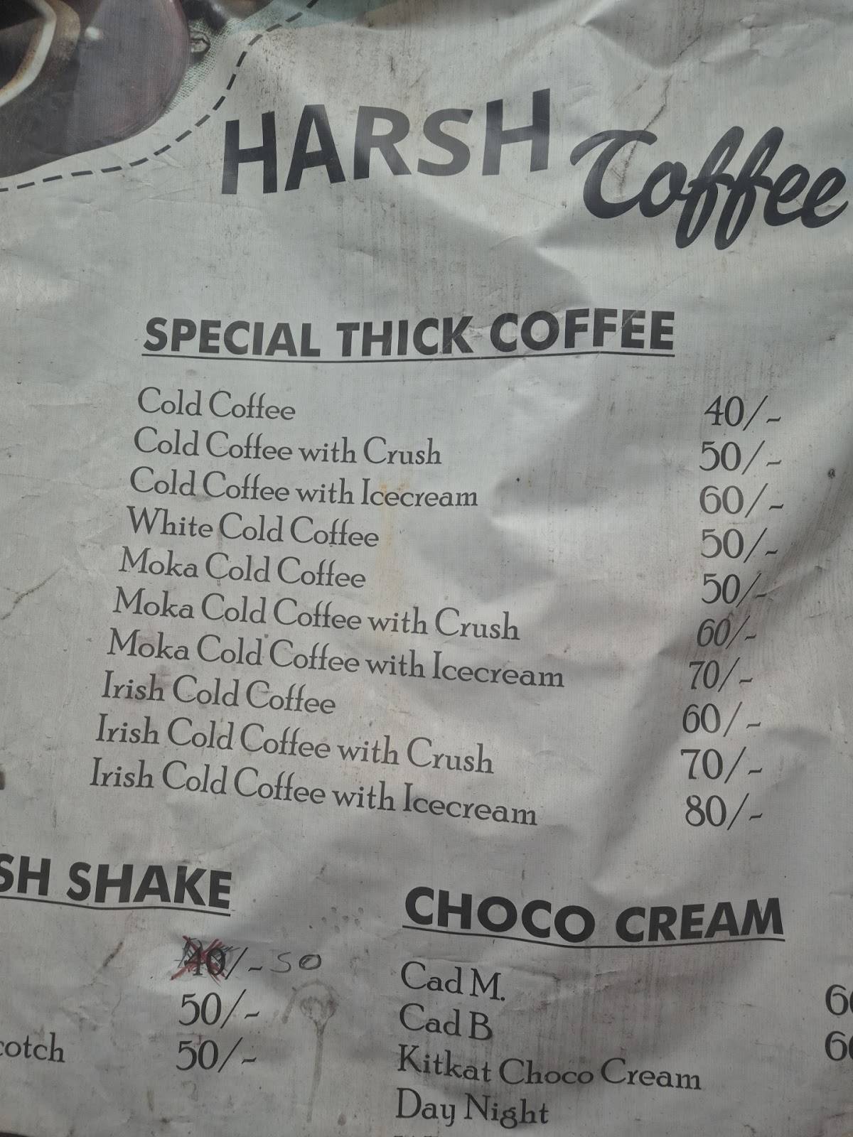 Harsh Coffee menu