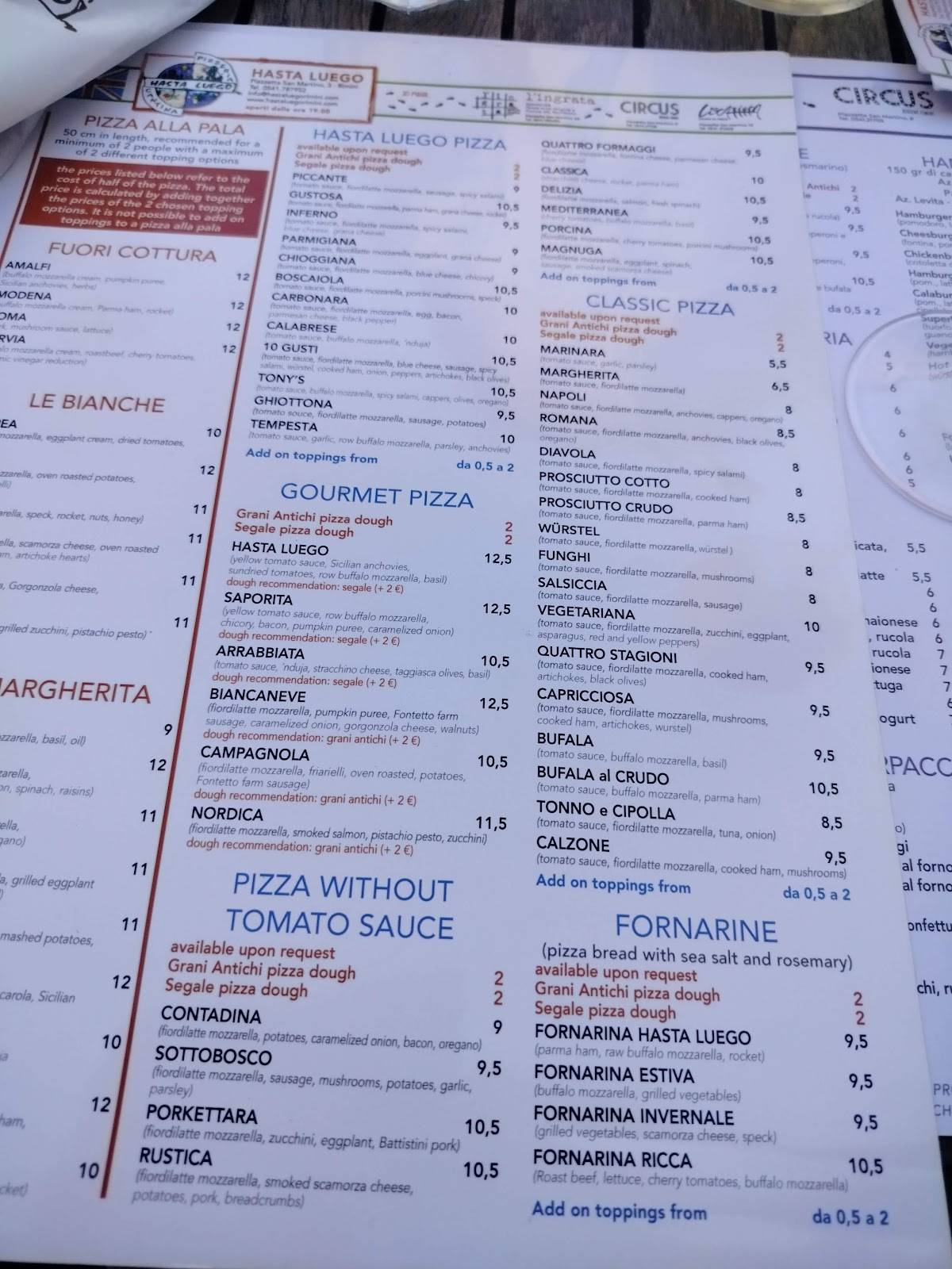 Menu di Hasta Luego 