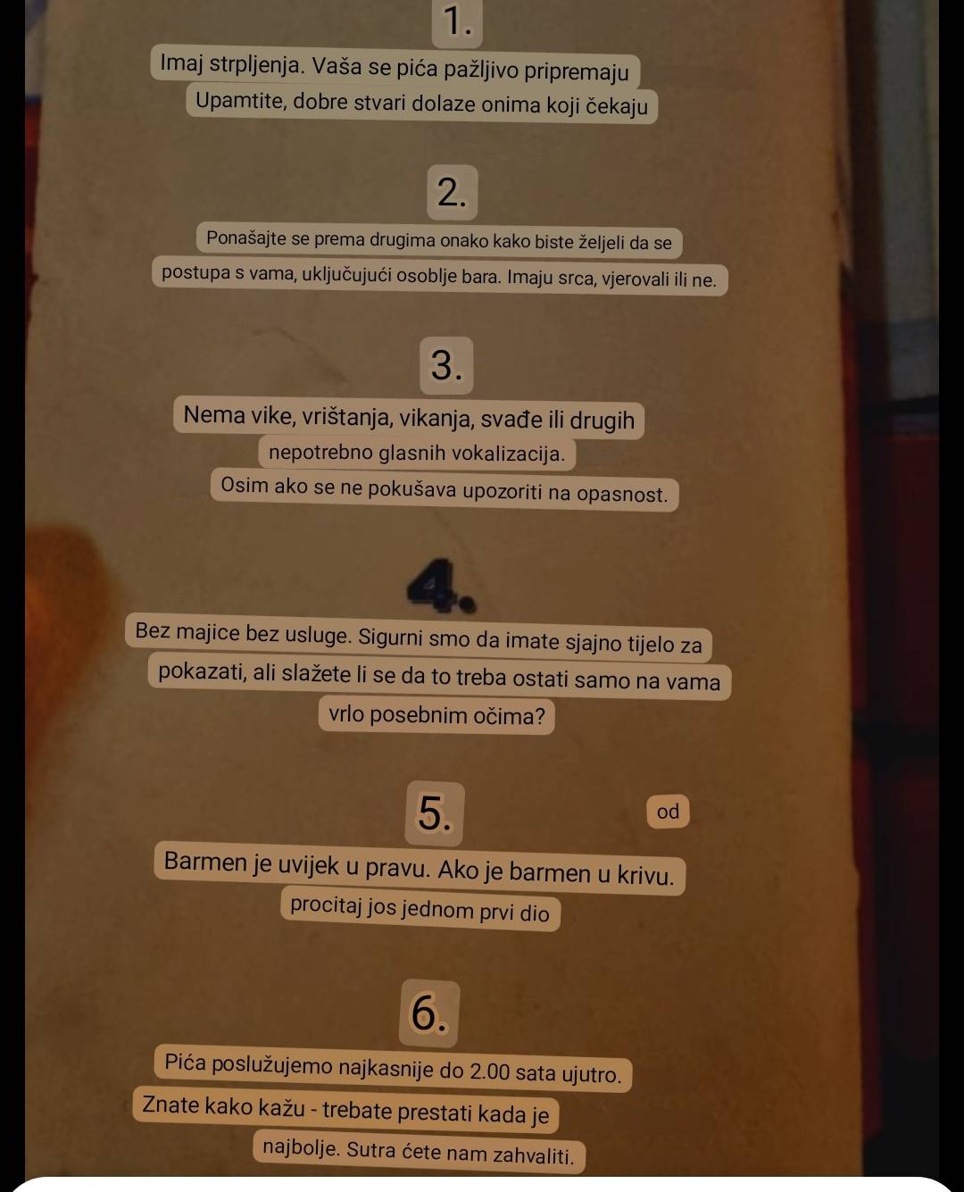 Menu di Havana Rovinj Cocktail Bar 