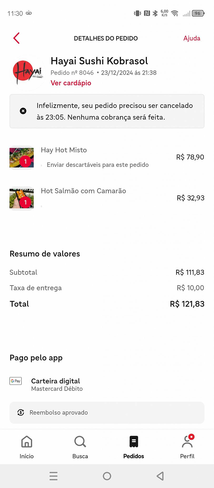 Hayai Sushi Delivery cardápio