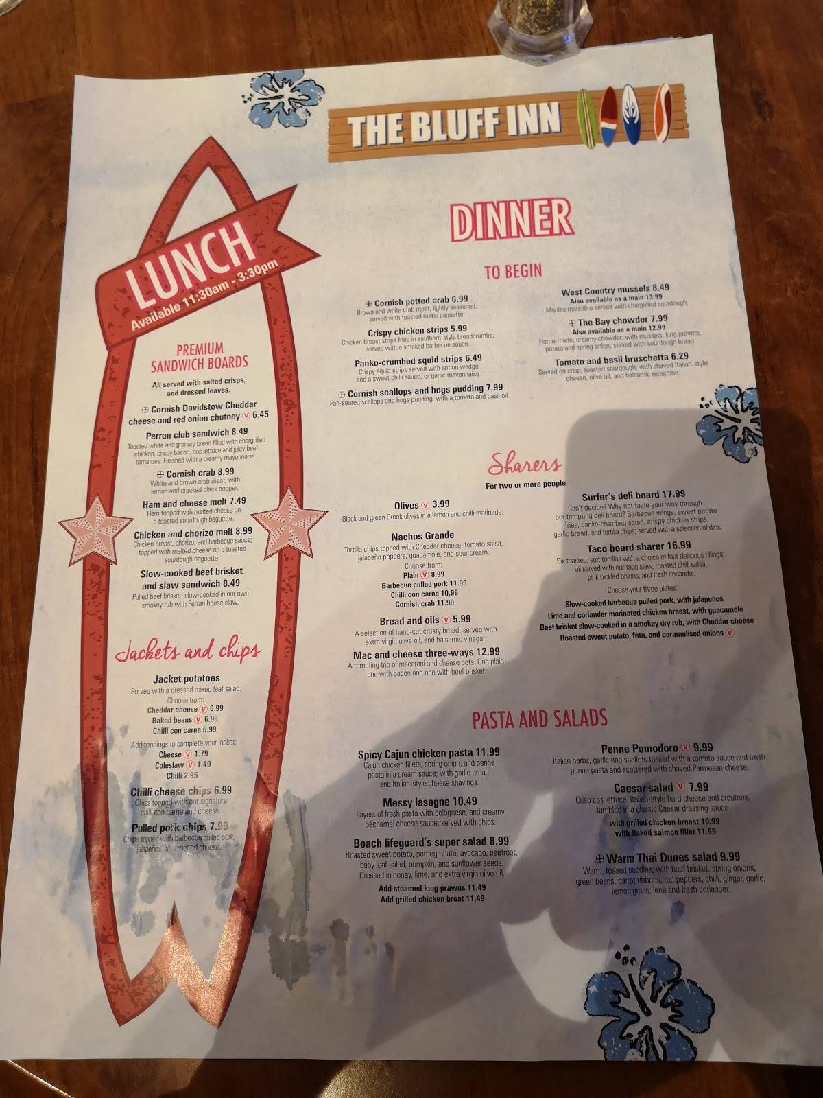 Menu at The Bluff Inn pub & bar, Hayle