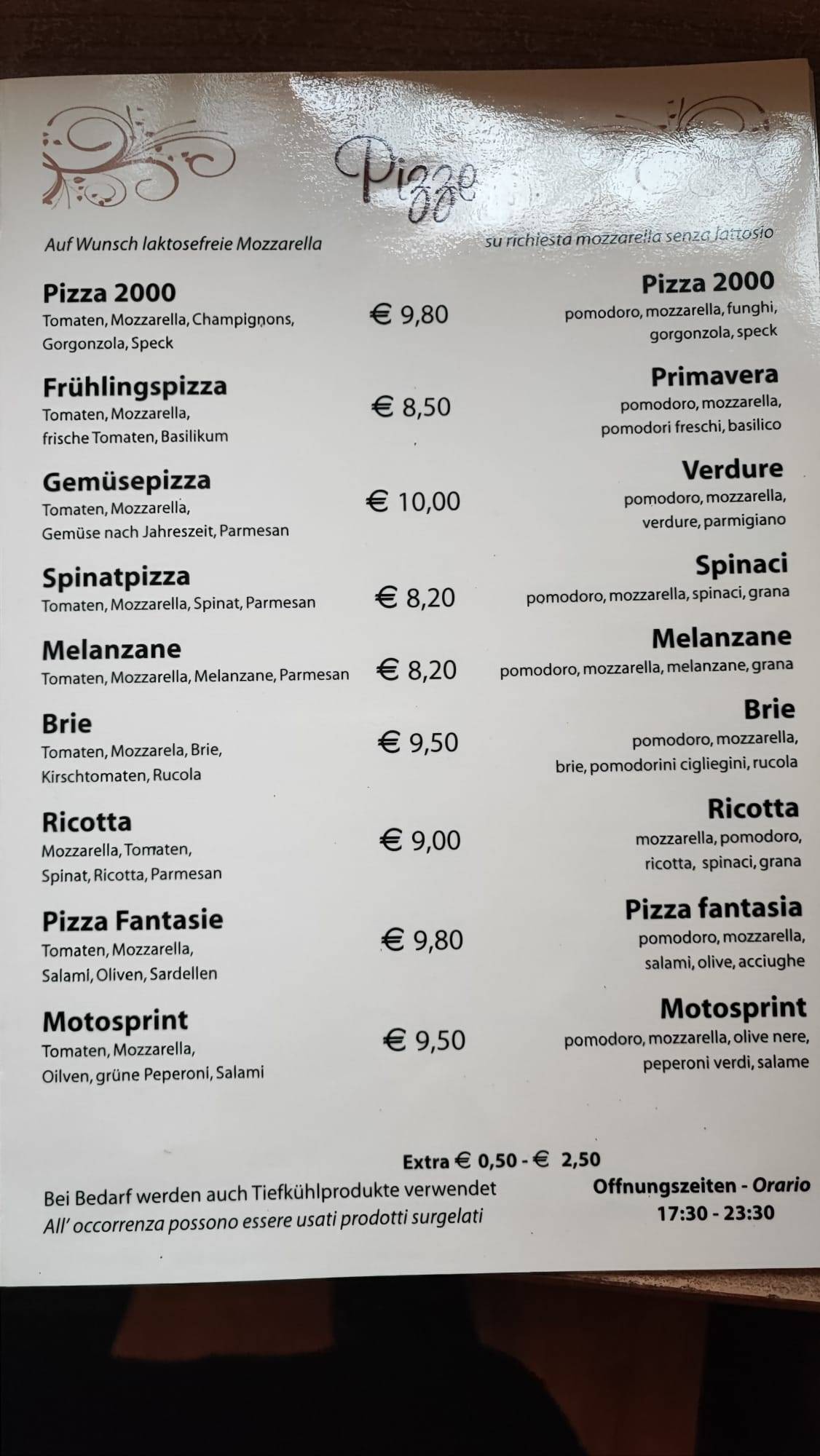 Menu di Pizzeria Heinz 