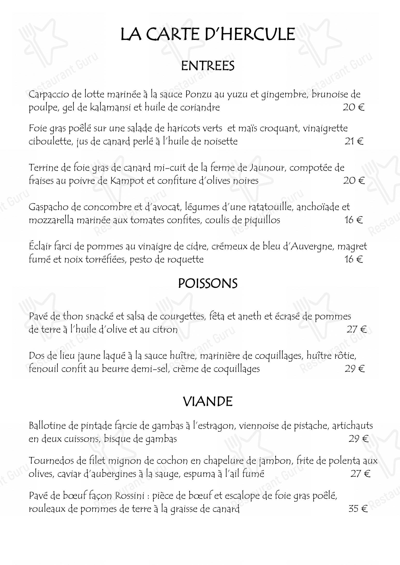 Menu pour Hercule Poireau dans Périgueux