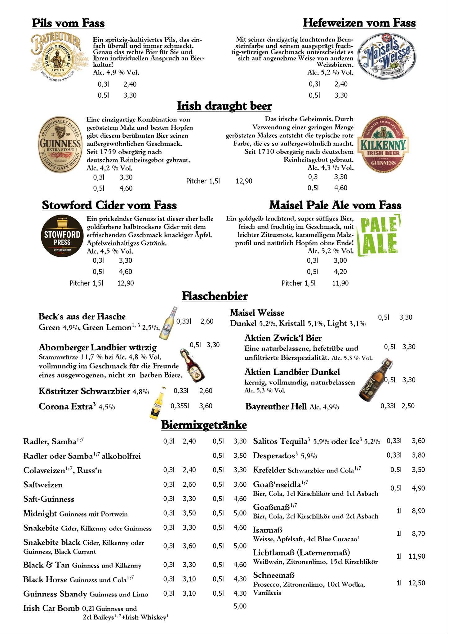 Menu de Butler's Café - Restaurant - Bar