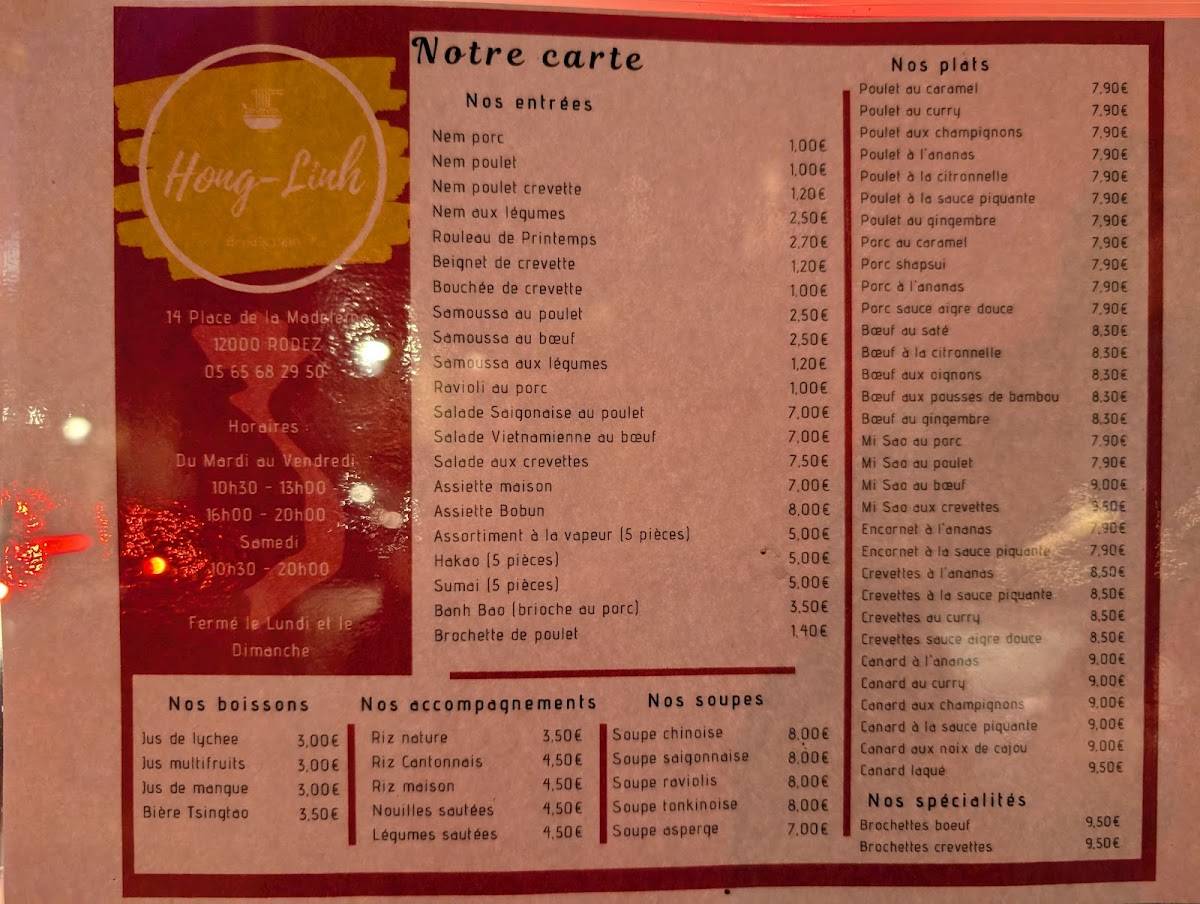 Menu de Hong Linh