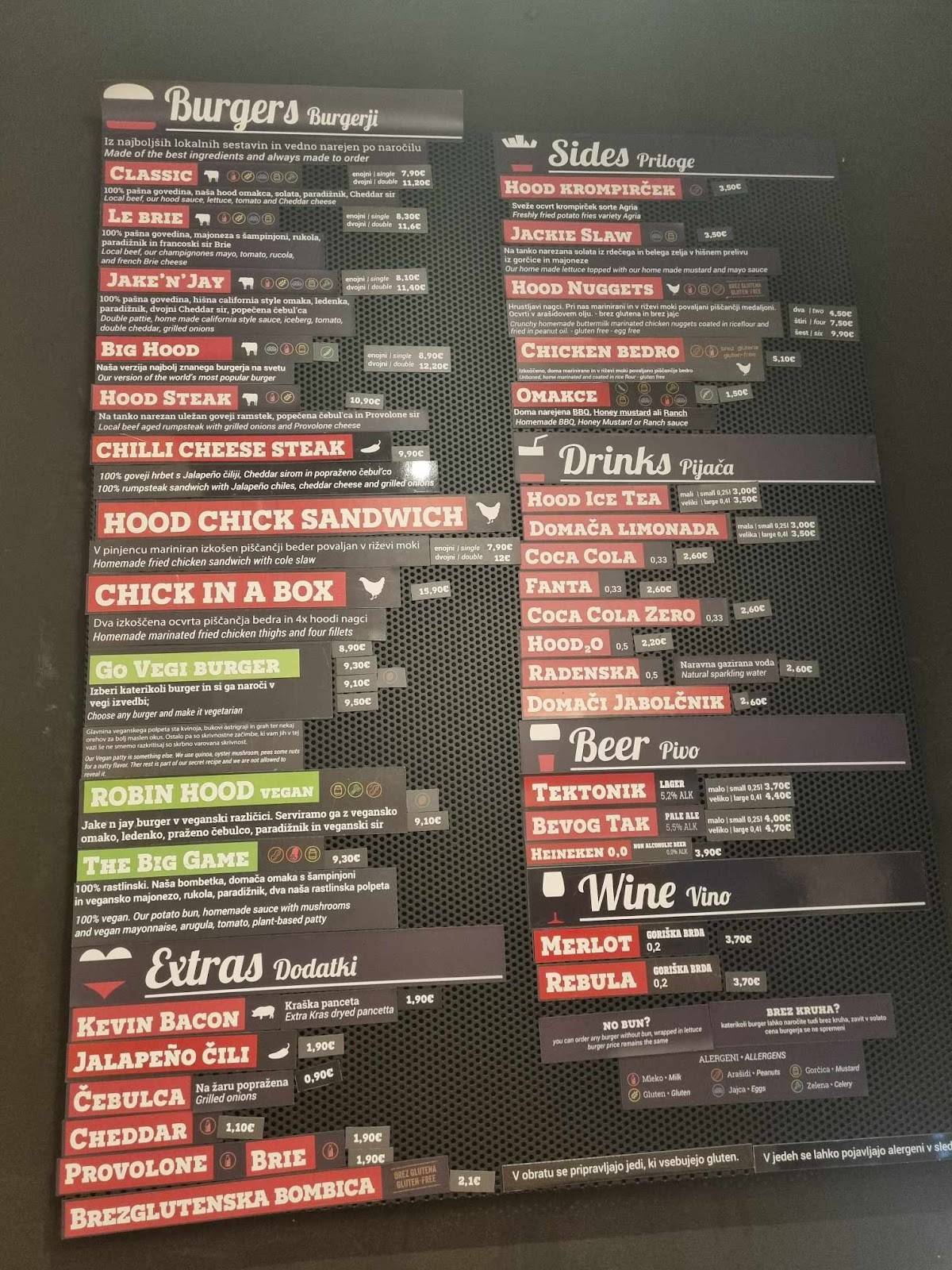 Menu di Hood Burger Center 