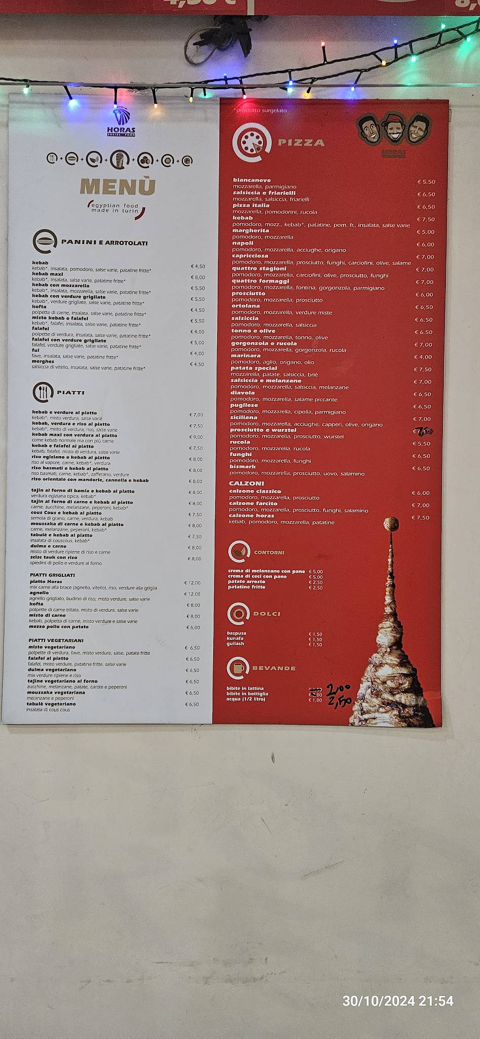 Menu di Horas Kebab / egyptian food 