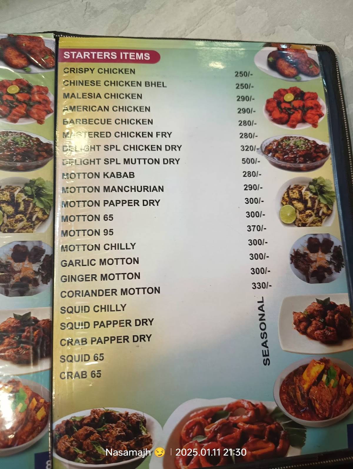 Hotel Delight menu