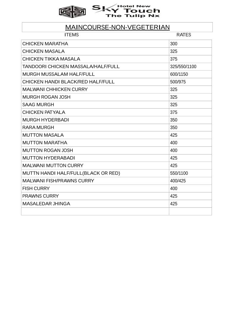 Hotel New Sky Touch Roof Top Family Restaurant Bar & Banquets menu