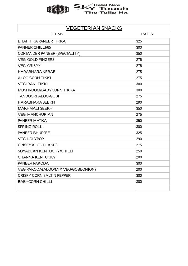 Hotel New Sky Touch Roof Top Family Restaurant Bar & Banquets menu