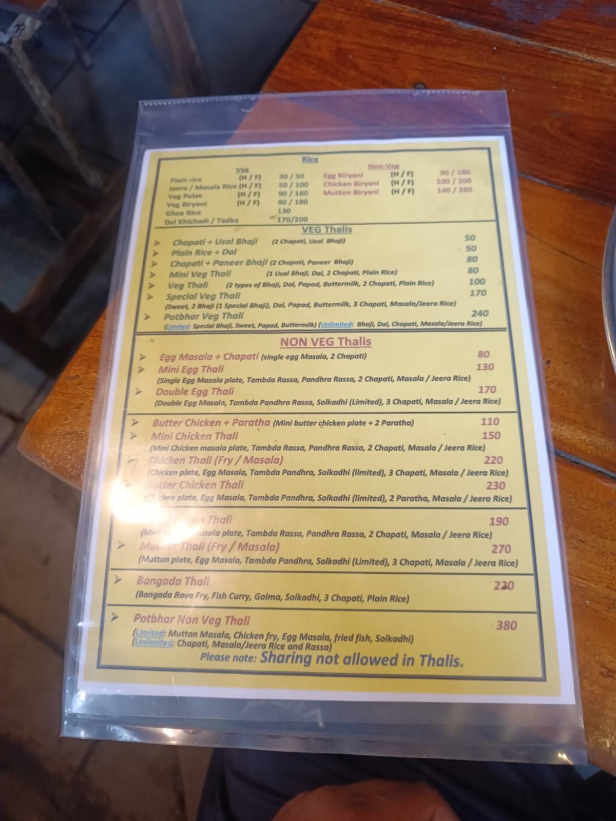 Hotel Potbhar menu