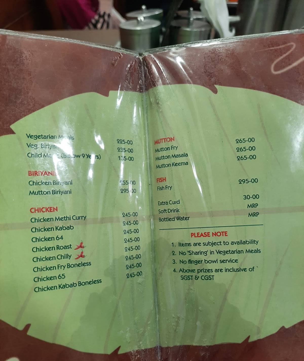 Hotel RRR Mysore menu