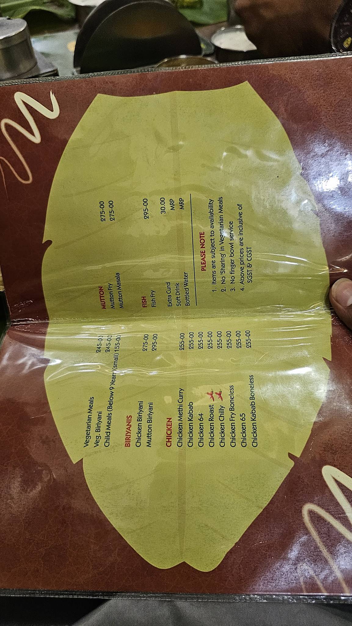 Hotel RRR Mysore menu