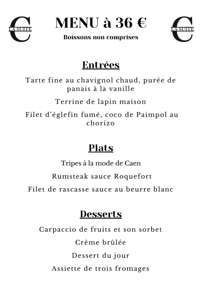 Menu au C la suite restaurant, Pomponne