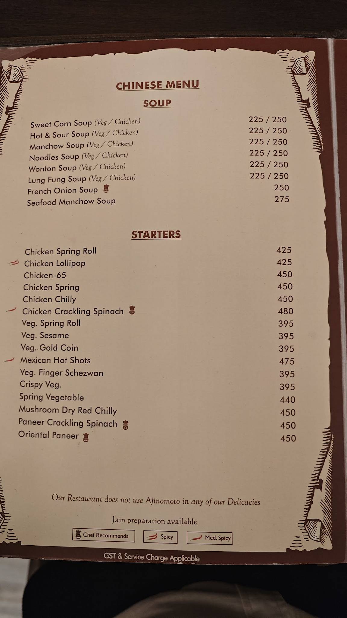 Hotel Rishi menu
