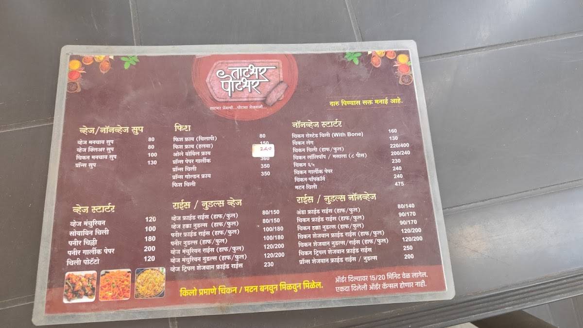 Hotel Tatbhar Potbhar (हॉटेल ताटभर पोटभर) menu