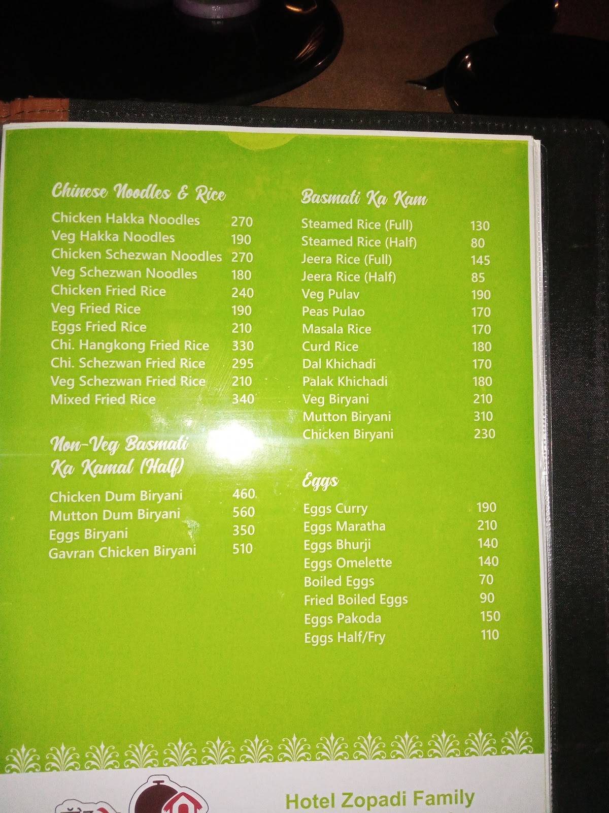 Hotel Zopadi- Veg & Nonveg Restaurant in Aurangabad menu