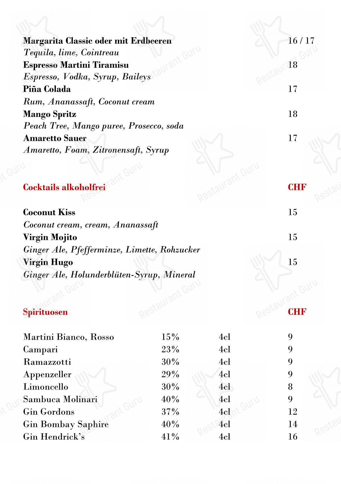 Menu pour Hummerbar dans Zürich