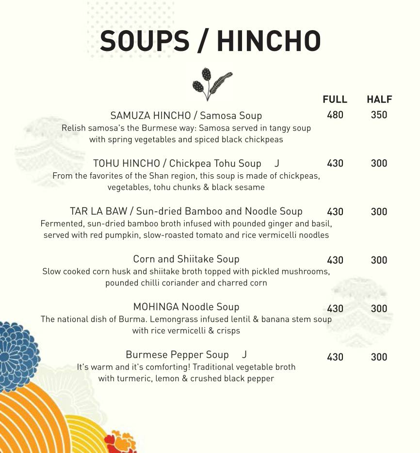 Burma Burma Restaurant &Tea Room menu