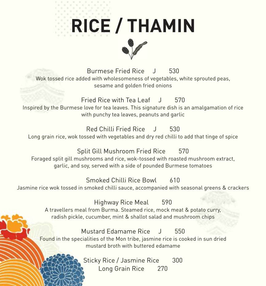 Burma Burma Restaurant &Tea Room menu