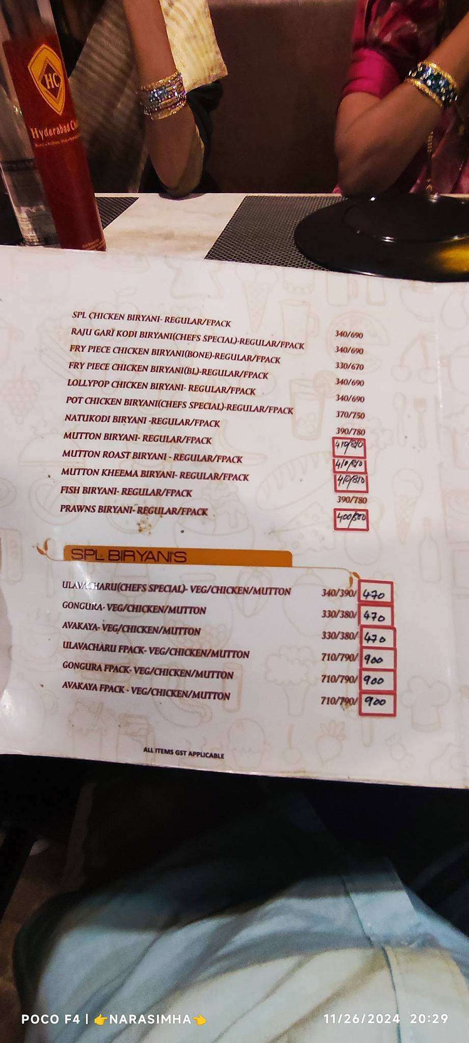 Hyderabad Chefs menu
