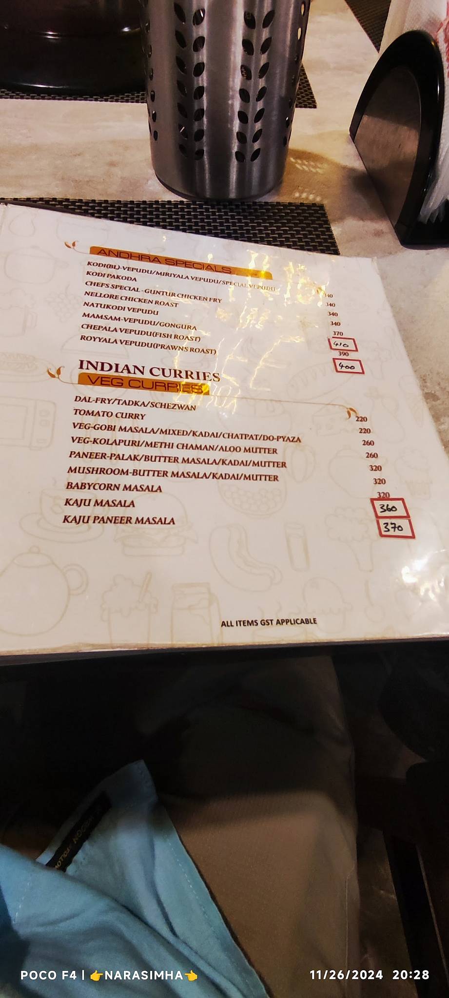 Hyderabad Chefs menu