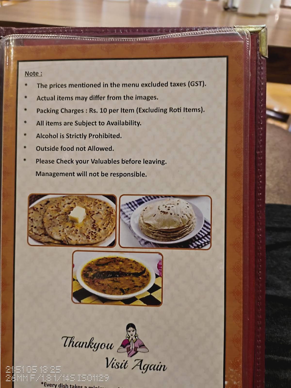 Rajasthan Dhaba menu