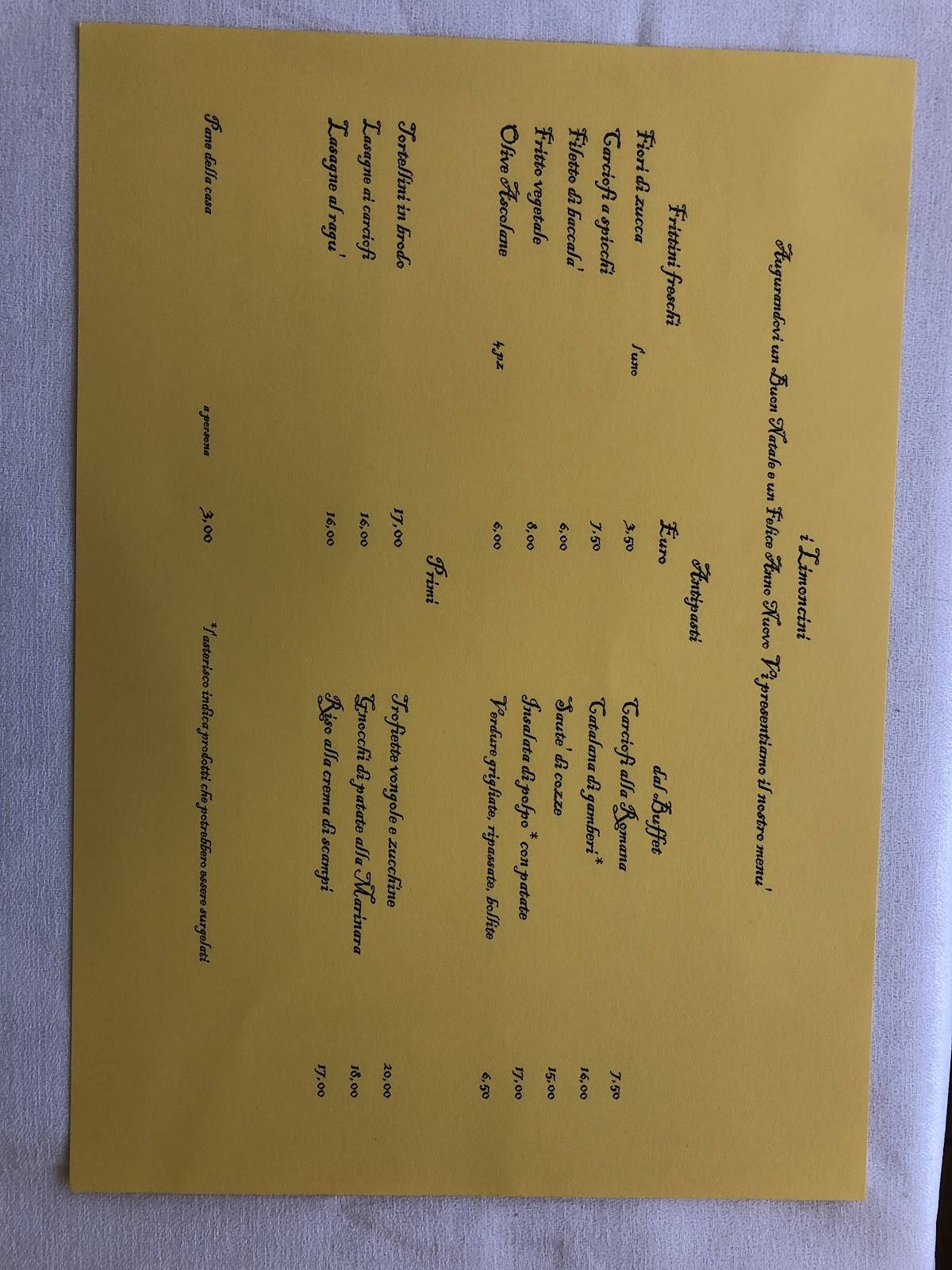 Menu di I Limoncini 