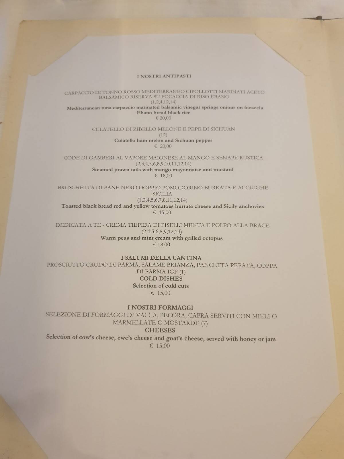 Menu di I Poeti del Gusto 
