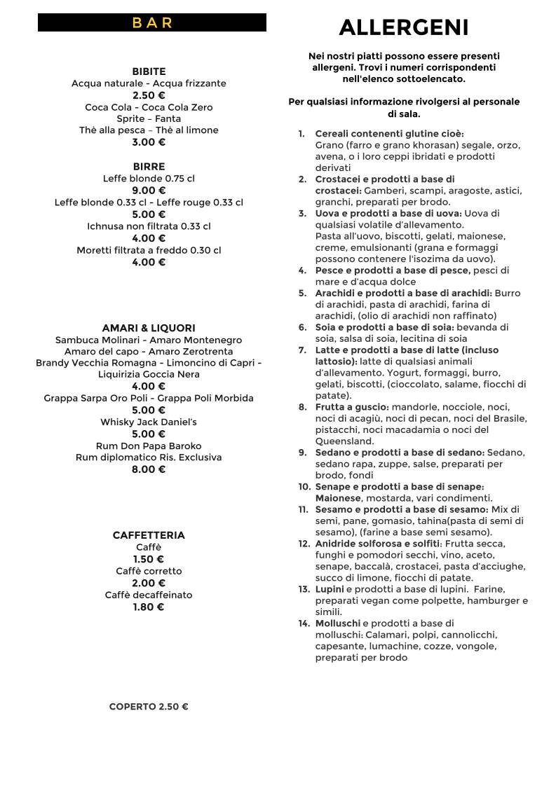 Menu di IL PRIMO RISTORANTE 