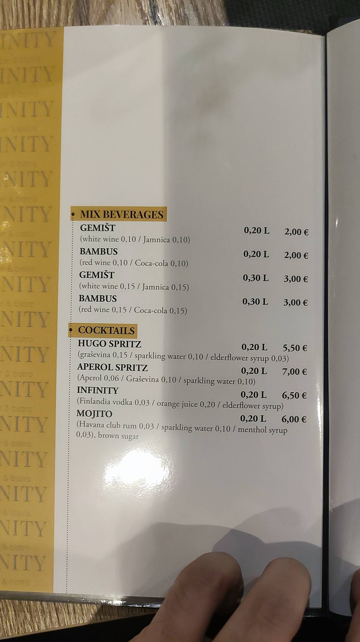 Menu di INfinity bistro & caffe bar 