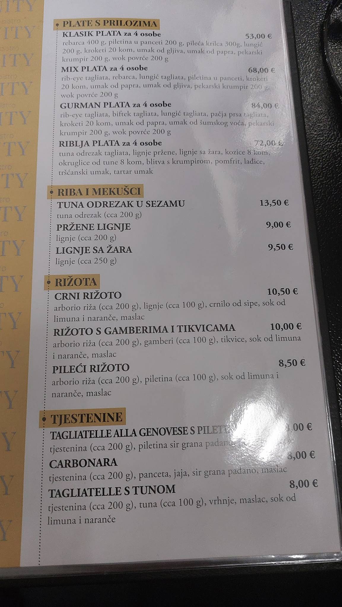 Menu di INfinity bistro & caffe bar 