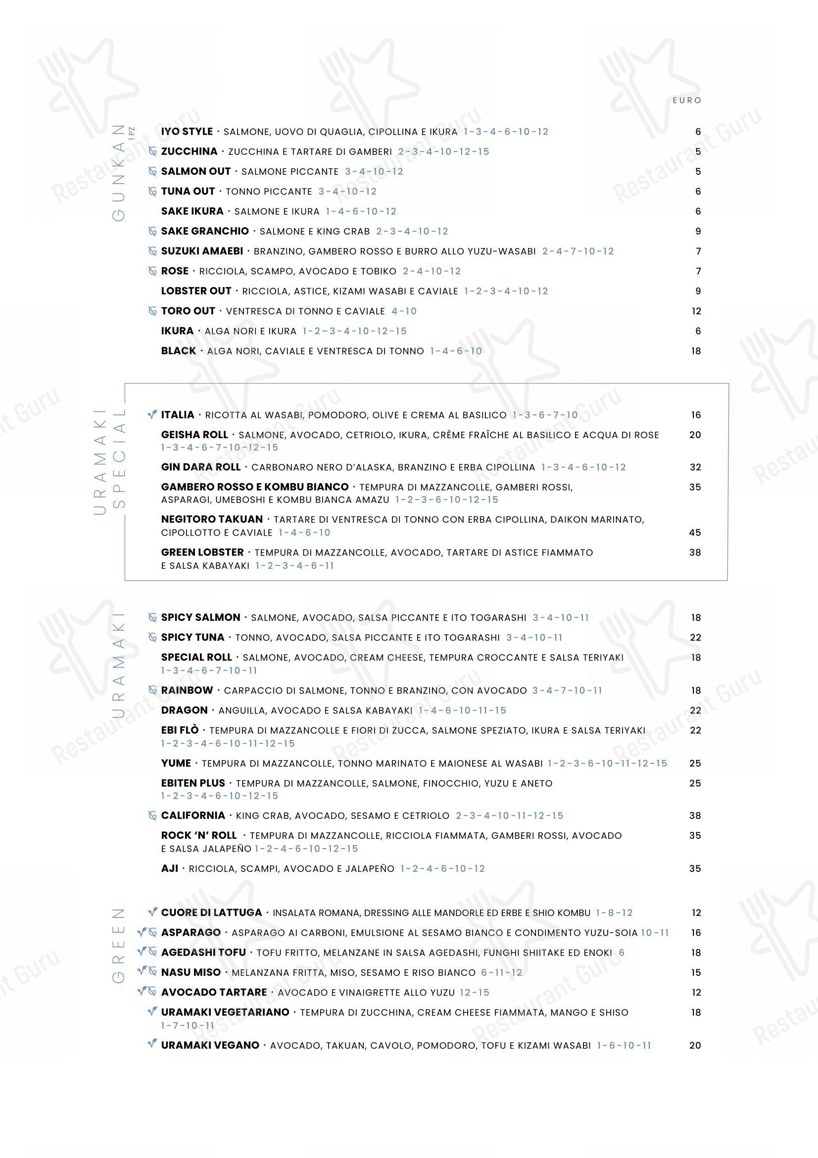 Menu per IYO Restaurant ristorante