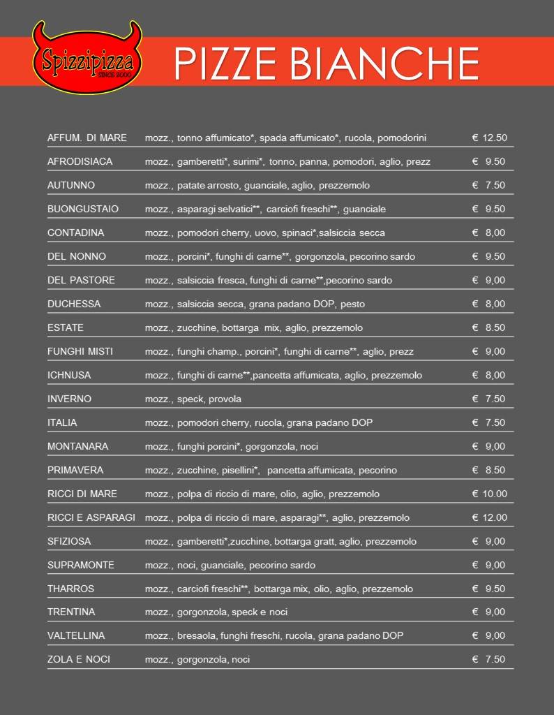 Menu di Pizzeria Spizzipizza Iglesias 