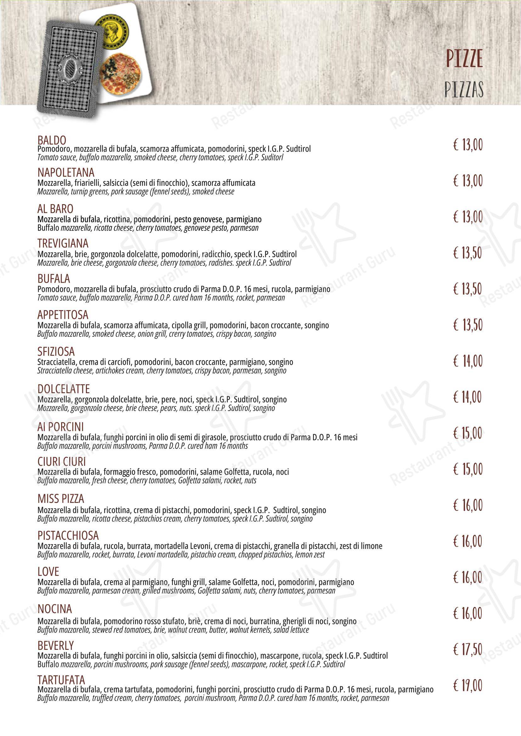 Menu pour Il Baro pizzeria