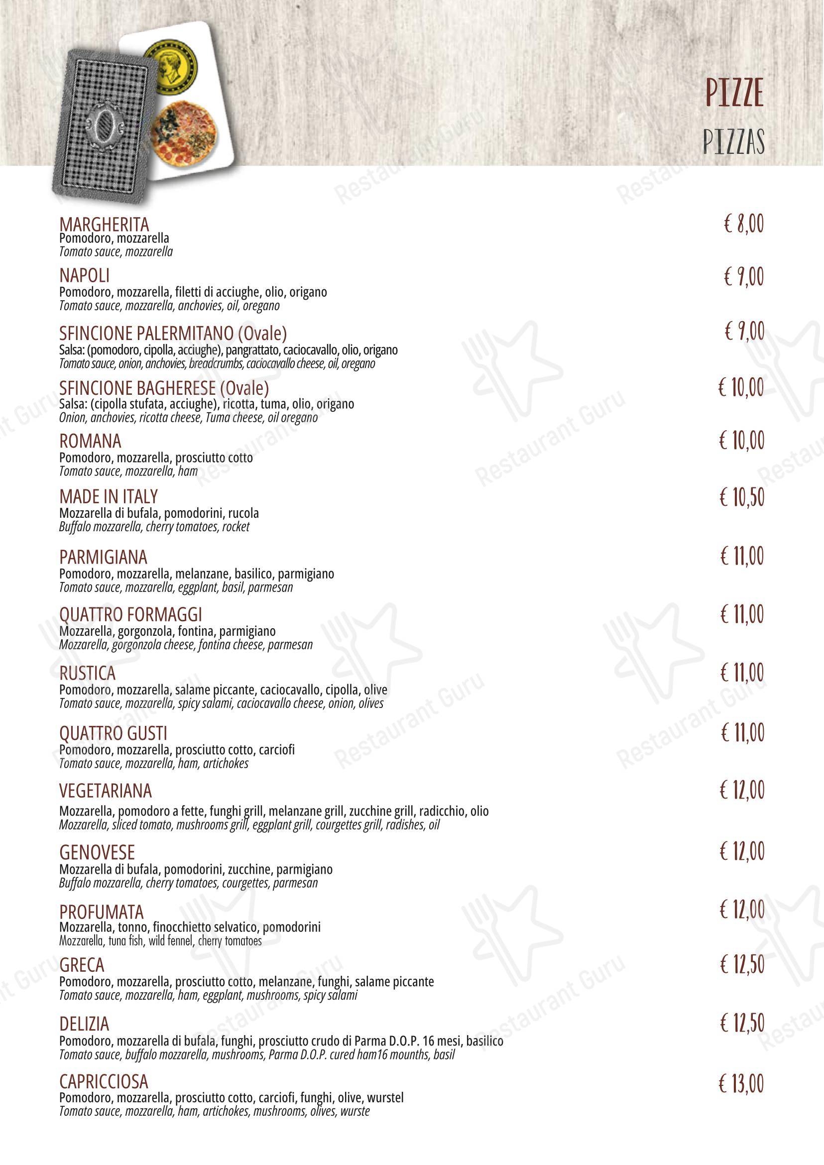 Menu pour Il Baro - Menu