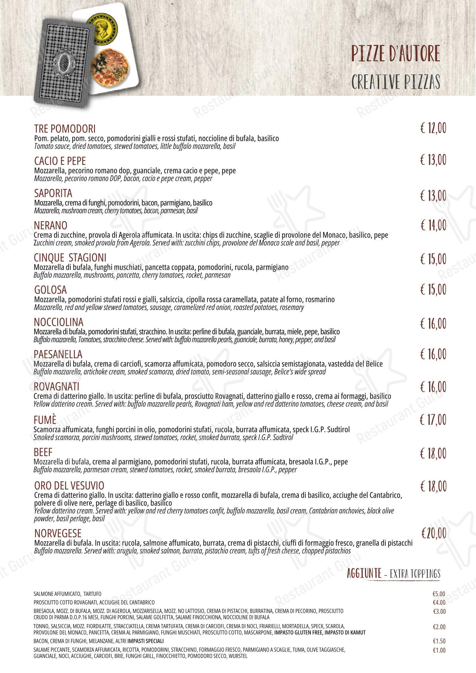 Menu pour Il Baro - Menu