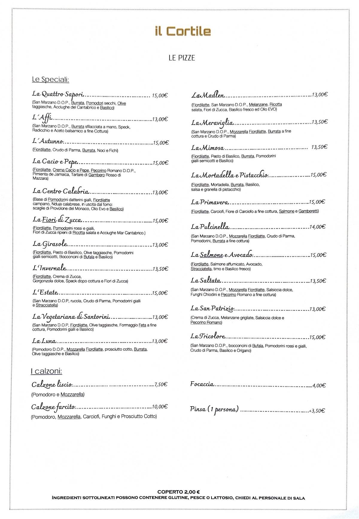 Menu di Il Cortile - Ristorante e Pizzeria 
