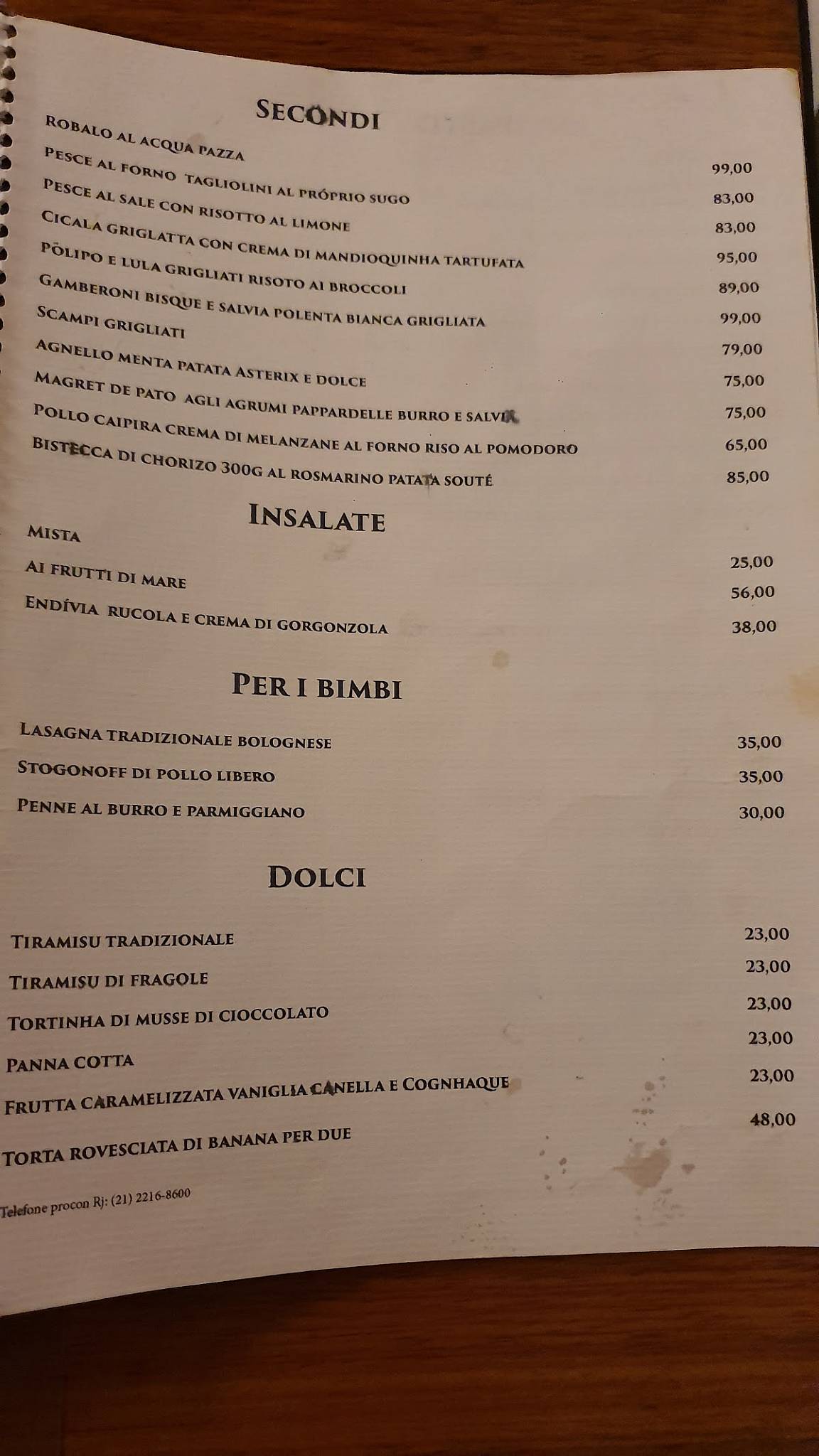 Menu em Il Leone Restaurante, Rio de Janeiro