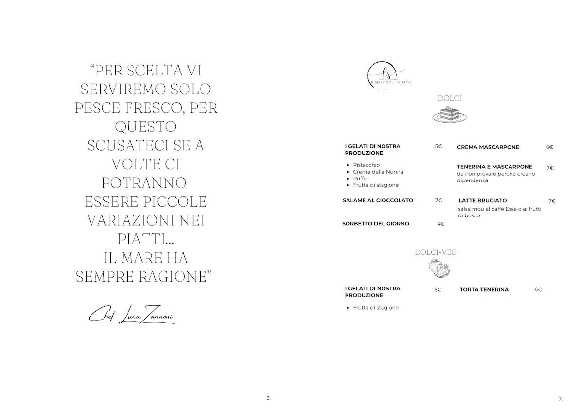 Menu di Il Maestro e l'Allievo 