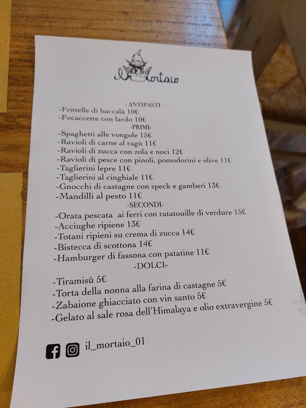 Menu di Il Mortaio 