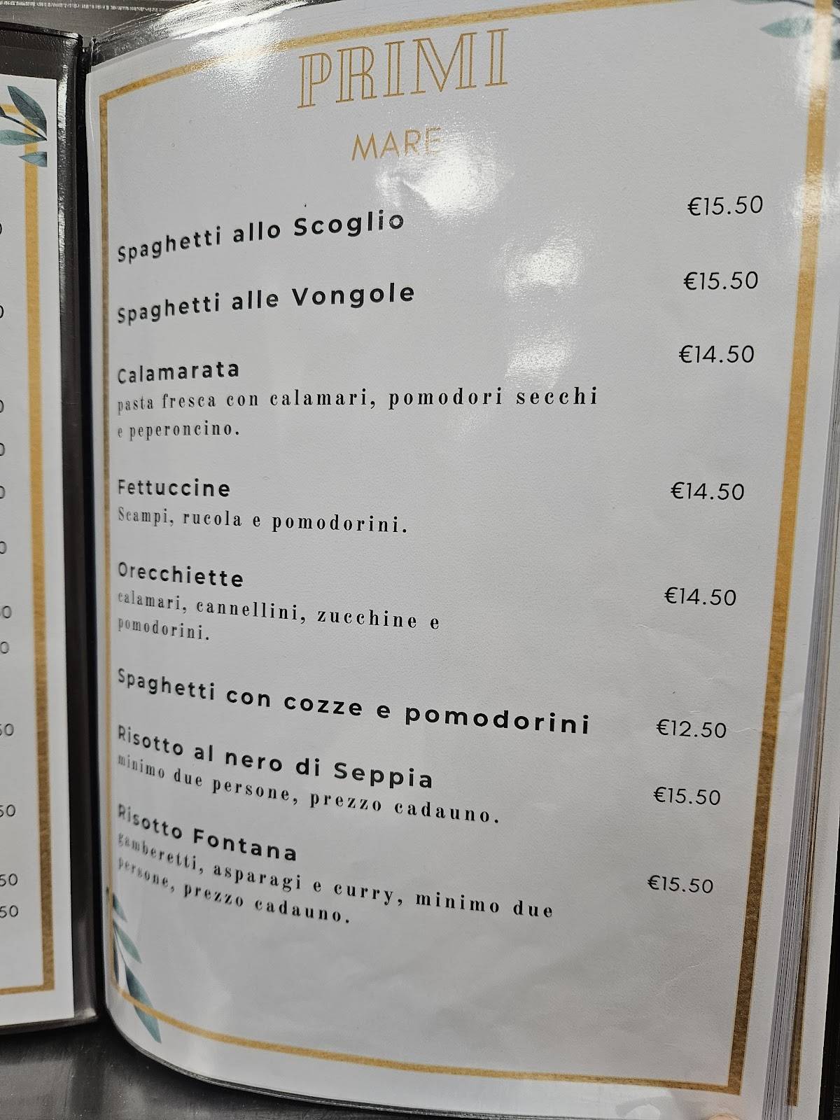 Menu di Goccia di Mare 